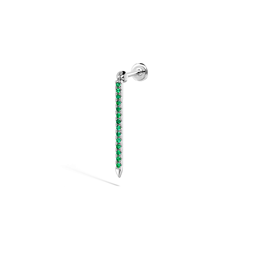 Emerald Eternity Bar Charm Threaded Stud Earring White Gold 18mm