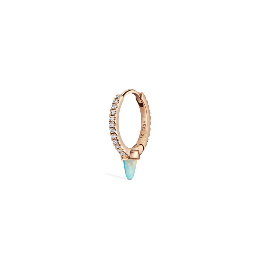 Single Short Opal Spike Diamond Eternity Hoop Earring Rose Gold 9.5mm